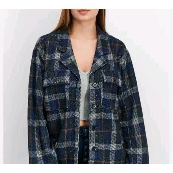 Liverpool Jackets & Blazers - Liverpool Los Angeles  Womens Blue Plaid Long Sleeve Shacket